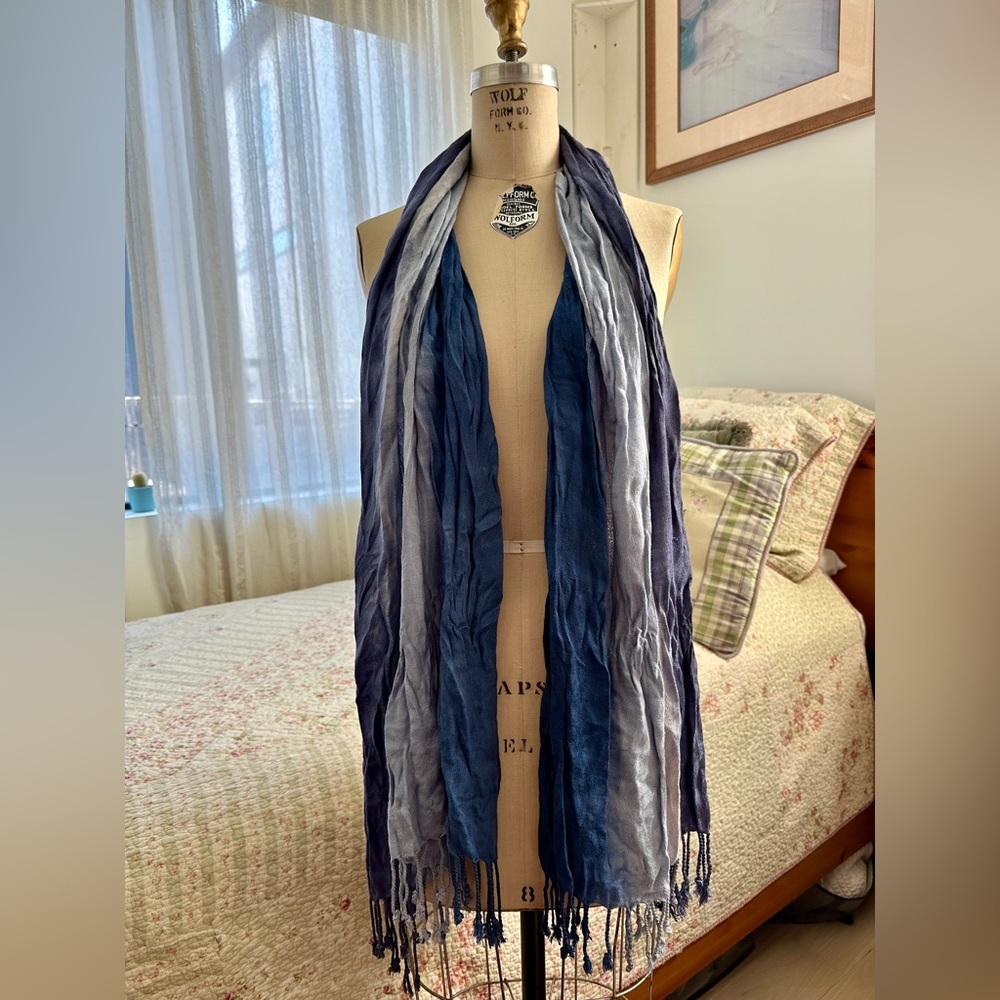 Shades of Blue Ombré Long Tassel Fringe Scarf